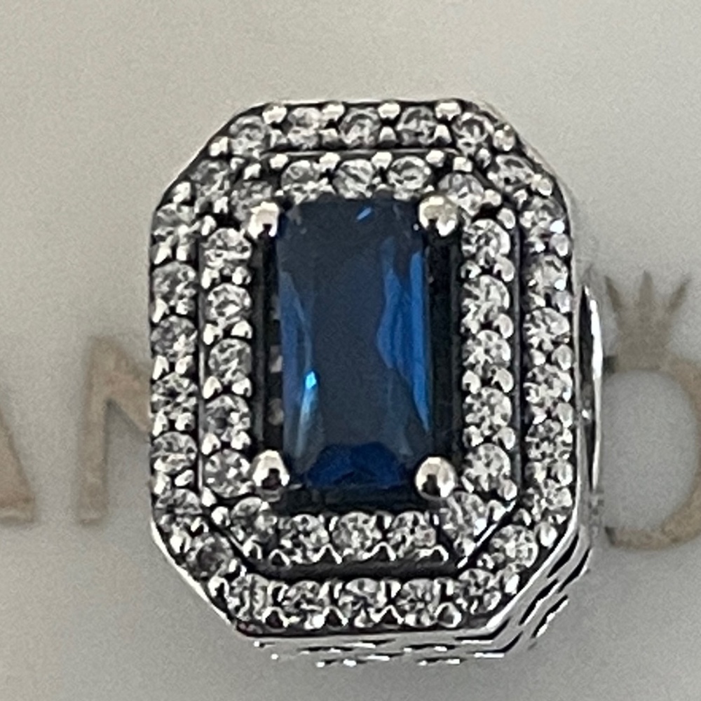 Pandora Blue Sparkling Leveled Rectangular Charm - image 2